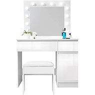 Toaletní stolek Bella s osvětlením, matná bílá/vysoce lesklá bílá čela, včetně taburetu - Dressing Table