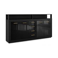 Komoda se zásuvkami Luna De Luxe XXL černá/černá lesklá, zlatá úchytka - Chest of Drawers