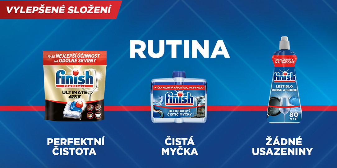Finish nabízí široký výběr kapslí, tablet a přídavných prostředků do myčky