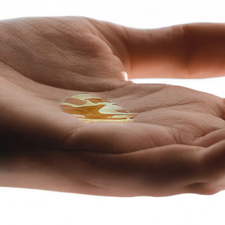 Oil being dispensed onto palm