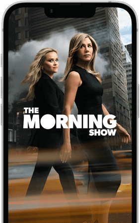 Pohled na displej iPhonu&nbsp;17e, na kterém běží seriál The Morning Show v&nbsp;Apple TV