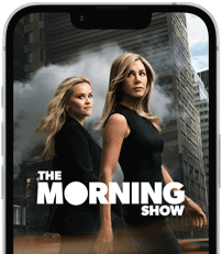 Pohled na displej iPhonu&nbsp;17e, na kterém běží seriál The Morning Show v&nbsp;Apple TV