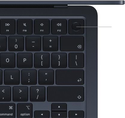 Klávesnice MacBooku&nbsp;Air, je zvýrazněné umístění tlačítka Touch&nbsp;ID