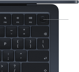 Klávesnice MacBooku&nbsp;Air, je zvýrazněné umístění tlačítka Touch&nbsp;ID