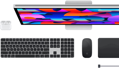 Doplňky k Macu: AirPody, Studio Display, Magic Keyboard, Magic Mouse, Magic Trackpad, MagSafe nabíjecí kabel
