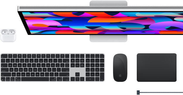 Mac accessories: AirPods, Studio Display, Magic Keyboard, Magic Mouse, Magic Trackpad, Space Black MagSafe charging cable