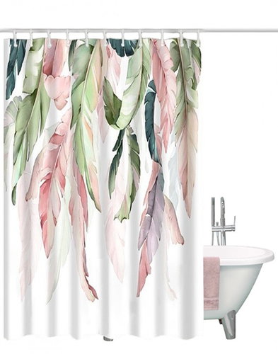 4sleep Shower curtain 180x200cm - leaves coloured on white - Shower Curtain - Main image