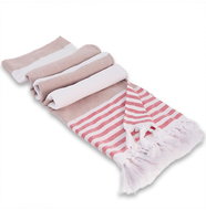 4sleep Turecká plážová osuška Hammam 100 × 180 cm, béžová/červená - Bath Towel