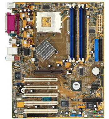 ASUS A7V880 DELUXE VIA KT880, DDR400, ATA133, SATA150, USB2.0, GLAN scA, bulk Hauptbild ASUS A7V880 DELUXE VIA KT880, DDR400, ATA133, SATA150, USB2.0, GLAN scA, bulk - Motherboard - Hauptbild