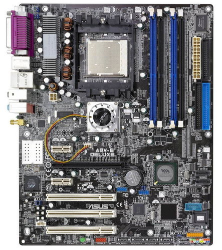 ASUS A8V-E DELUXE, K8T890, PCI-E x16, 8ch audio, SATA RAID, DualCh. DDR400, USB2.0, FW, Sc939 Main image ASUS A8V-E DELUXE, K8T890, PCI-E x16, 8ch audio, SATA RAID, DualCh. DDR400, USB2.0, FW, Sc939 - Motherboard - Main image