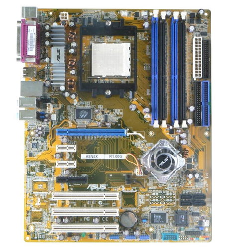 ASUS A8N5X, nForce4, ATA133, SATA RAID, DualChannel DDR400, PCIe x16, USB2.0, GLAN, sc939 Main image ASUS A8N5X, nForce4, ATA133, SATA RAID, DualChannel DDR400, PCIe x16, USB2.0, GLAN, sc939 - Motherboard - Main image