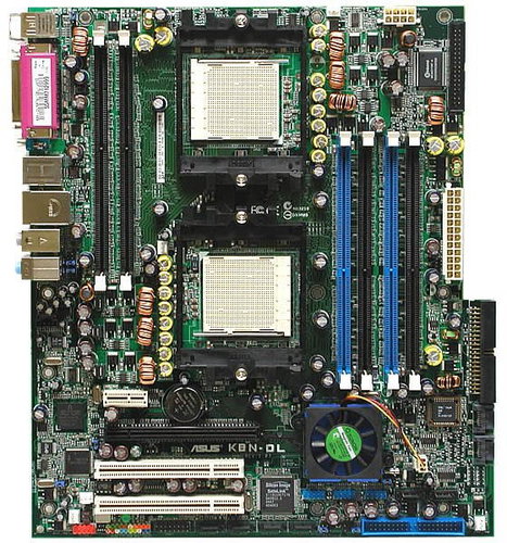 ASUS K8N-DL nForce4 PRO 2200 DualCh DDR400 PCIe x16, SATA II RAID, USB2.0, 2xGLAN, 8ch audio, sc940 Main image ASUS K8N-DL nForce4 PRO 2200 DualCh DDR400 PCIe x16, SATA II RAID, USB2.0, 2xGLAN, 8ch audio, sc940 - Motherboard - Main image