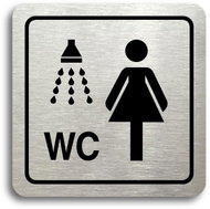 Accept Pictogram "shower, women's toilet" (80 × 80 mm) (silver plate - black print) - Sign