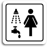 Accept Pictogram "Shower, female washroom" (80 × 80 mm) (white plate - black print) - Sign