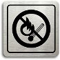 Accept "No entry with open flame" pictogram (80 × 80 mm) (silver plate - black print) - Sign