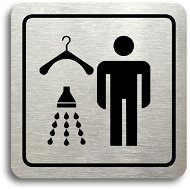 Sign Accept Pictogram "men's changing room with shower" (80 × 80 mm) (silver plate - black print) - Cedule