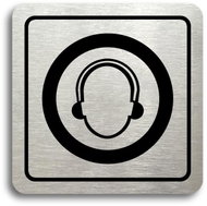 Accept "Use hearing protection" pictogram (80 × 80 mm) (silver plate - black print) - Sign