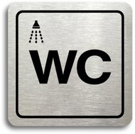 Accept Pictogram "Shower, WC II" (80 × 80 mm) (silver plate - black print) - Sign