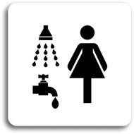 Accept Pictogram Shower, Women's Washroom (80 × 80mm) (White Plate - Black Print without Frame) - Sign