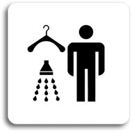 Accept Pictogram "men's changing room with shower" (80 × 80 mm) (white plate - black print without f - Sign