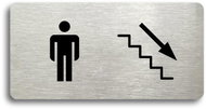 Accept Pictogram "TOILET MEN RIGHT DOWN" (160 × 80mm) (Silver Plate - Black Print without Frame) - Sign