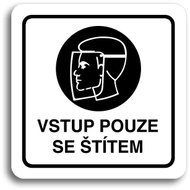 Accept Pictogram Entry Only with Shield (80 × 80mm) (White Plate - Black Print) - Sign