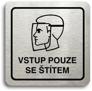 Accept Pictogram Entry Only with Shield II (80 × 80mm) (Silver Plate - Black Print) - Sign