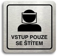 Accept Pictogram Entry Only with Shield III (80 × 80mm) (Silver Plate - Black Print) - Sign