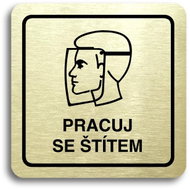 Accept Pictogram Work with Shield II (80 × 80mm) (Gold Plate - Black Print) - Sign