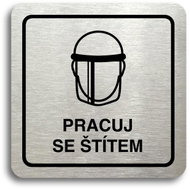 Accept Pictogram Work with Shield V (80 × 80mm) (Silver Plate - Black Print) - Sign