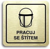 Accept Pictogram Work with Shield V (80 × 80mm) (Gold Plate - Black Print) - Sign