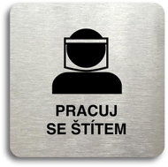 Accept Pictogram Work with Shield III (80 × 80mm) (Silver Plate - Black Print without Frame) - Sign