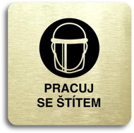 Accept Pictogram Work with Shield IV (80 × 80mm) (Gold Plate - Black Print without Frame) - Sign