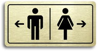 Accept Pictogram "TOILETS MEN LEFT, TOILETS WOMEN RIGHT" (160 × 80mm) (Gold Plate - Black Print) - Sign