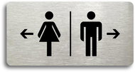 Accept Pictogram "WOMEN'S TOILET LEFT, MEN'S TOILET RIGHT" (160 × 80mm) (Silver Plate - Black Print without Frame) - Sign