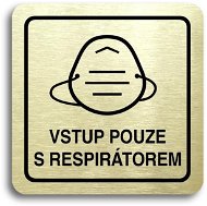 Accept Pictogram Entry with Respirator Only IV (80 × 80mm) (Gold Plate - Black Print) - Sign