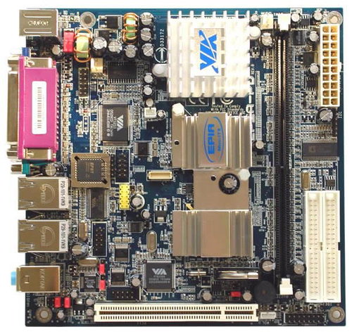 VIA EPIA PD6000E Mini ITX, integr. CPU VIA C3/Eden 600MHz, VGA, 1x DDR, audio, 2x LAN, fanless - Motherboard - Main image
