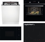 AEG 7000 GlassCare FSE76727P + 5000 SteamBake OA5CB531AB + 5000 SaphirMatt SE TO64IC0FIT + OS5MG20EB - Microwave, Built-in Dishwasher, Oven and Cooktop Set