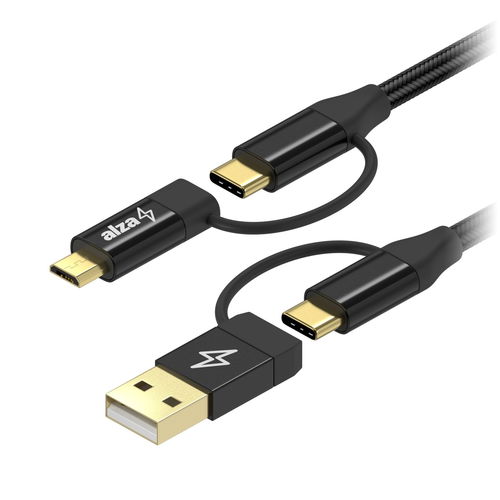 AlzaPower MultiCore 4in1 USB 60W 480Mbps 1m černý - Datový kabel - Hlavní obrázek