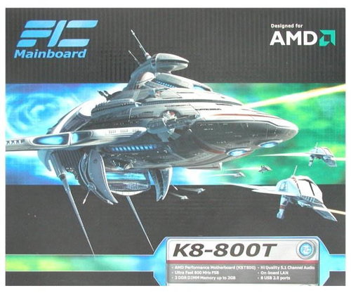 FIC K8-800T F, VIA K8T800, DDR400, SATA, USB2.0, FW, LAN, Sc754, ATX - Motherboard - Main image