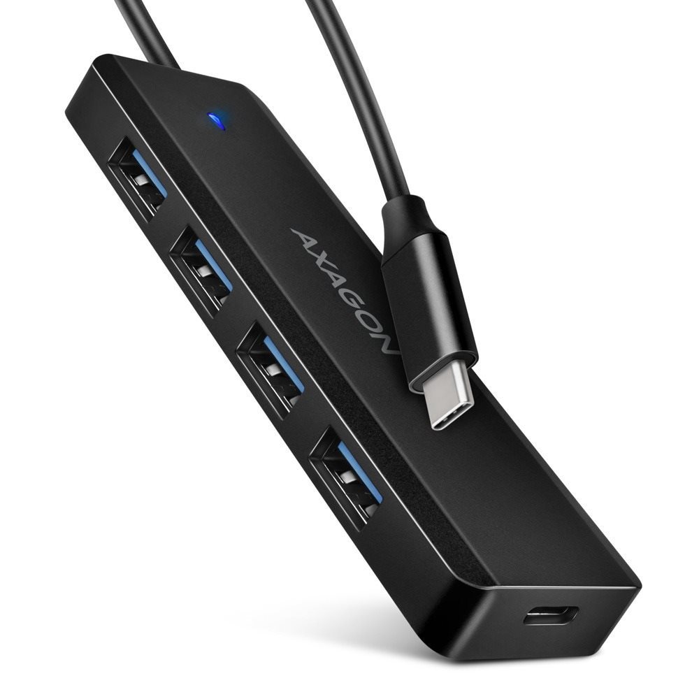 AXAGON HUE-C1C TRAVEL Hub, USB-C 5Gbps, 4x USB-A, USB-C power IN, cable 19cm