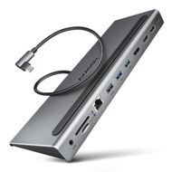 AXAGON HMC-4KX3 11-in-1 Docking Station, USB-C 5Gbps, 3x USB-A, 2x HDMI, DP, RJ-45, SD/microSD, aud - Docking Station