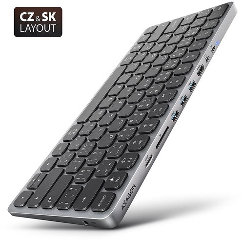 AXAGON HMC-KB-SK Keyboard Hub, USB-C 5 Gb/s, 3× USB-A, HDMI 4k/60 Hz, SD/mSD, audio, PD 100 W - Dokovacia stanica - Hlavný obrázok