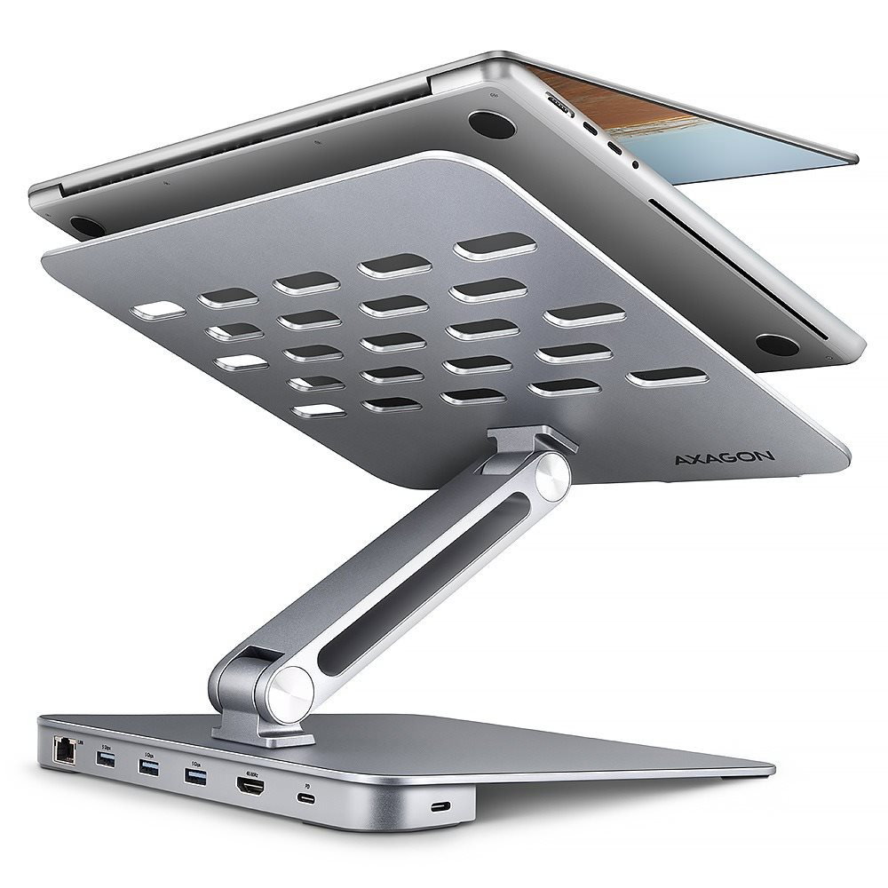 AXAGON HMC-STND stand for 10"-16" laptops & USB-C 5Gbps hub, 3x USB-A, HDMI 4K/60Hz, RJ-45, PD 100 W