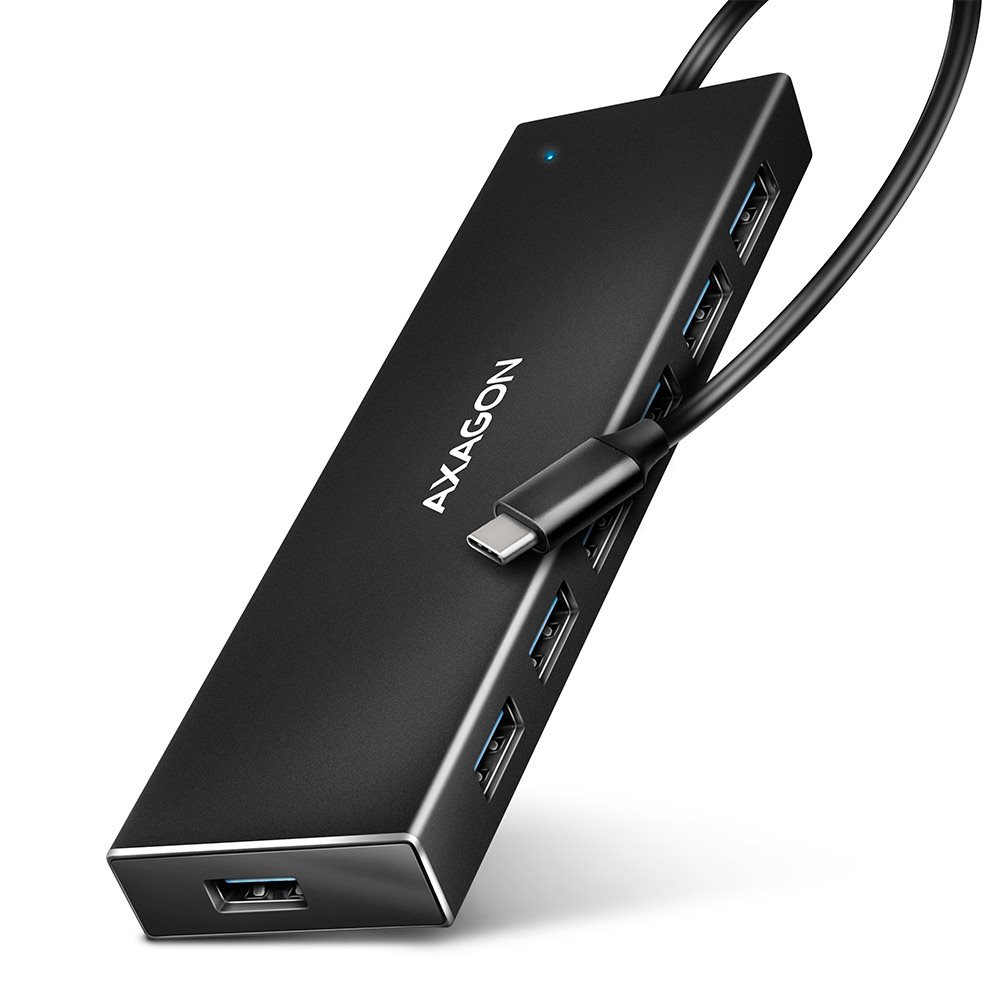 AXAGON HUE-F7C CHARGING Hub, USB-C 5Gbps, 7× USB-A, micro USB power IN, USB-C cable, 30cm