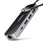 AXAGON HMC-6GLN GLASS 6-in-1 Hub, USB-C 5Gbps, 2x USB-A, USB-C, HDMI 4k/60Hz, RJ-45, PD 100 W - Dokkoló állomás