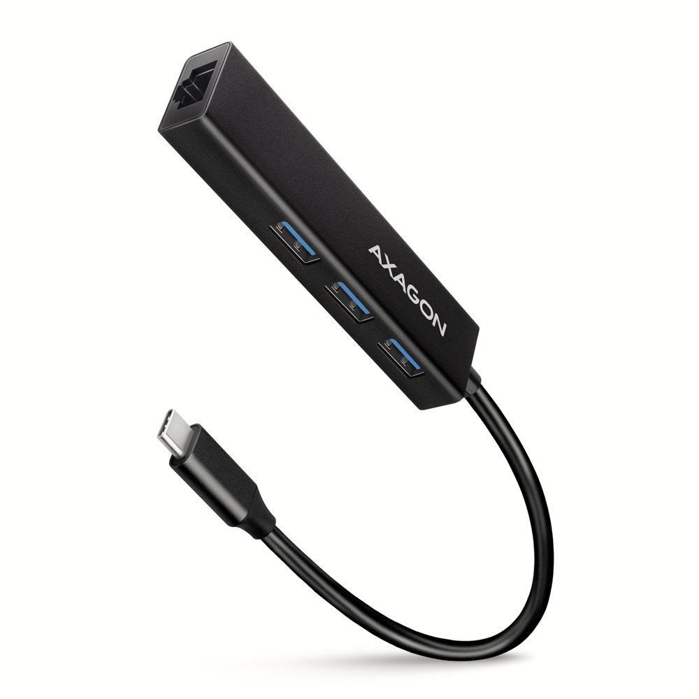 AXAGON HMC-GL3A SuperSpeed hub, USB-C 5Gbps to 3× USB-A & RJ-45 GLAN, metal