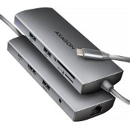 Replikátor portov AXAGON HMC-8HLSA 9-in-1 Hub, USB-C 5 Gbps, 3× USB-A, HDMI 4 k/60 Hz, RJ-45, SD/mSD, audio, PD 1 00W - Replikátor portů