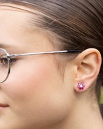 Agato Silver earrings Flowers with fuchsia zircons AGT-E155PF (Ag925/1000, 1,91 g) - Earrings