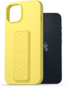 AlzaGuard Liquid Silicone Case with Stand iPhone 14 sárga tok tartóval - Telefon tok
